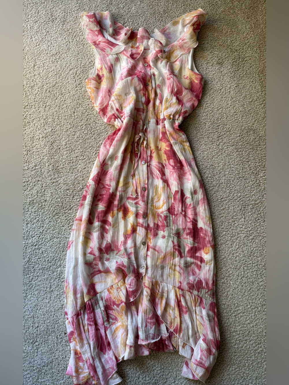 Luxology Pink and Yellow Floral Button-Front Sundress elegant